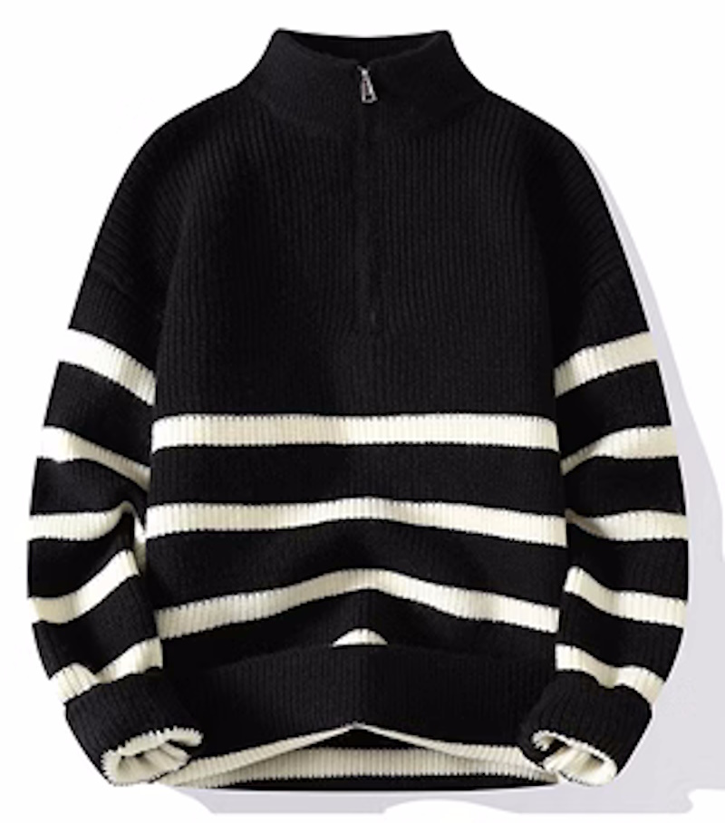 half zip up border sweater tops 男女兼用ユニセックスハーフジップ ...