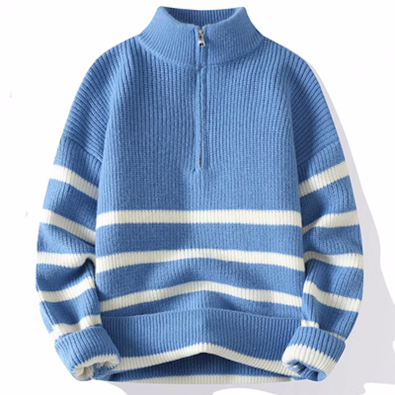 half zip up border sweater tops 男女兼用ユニセックスハーフジップ